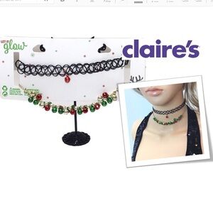 Claire’s Jingle Bell Christmas Holiday Mixed Choker Necklace 2-Pack Set